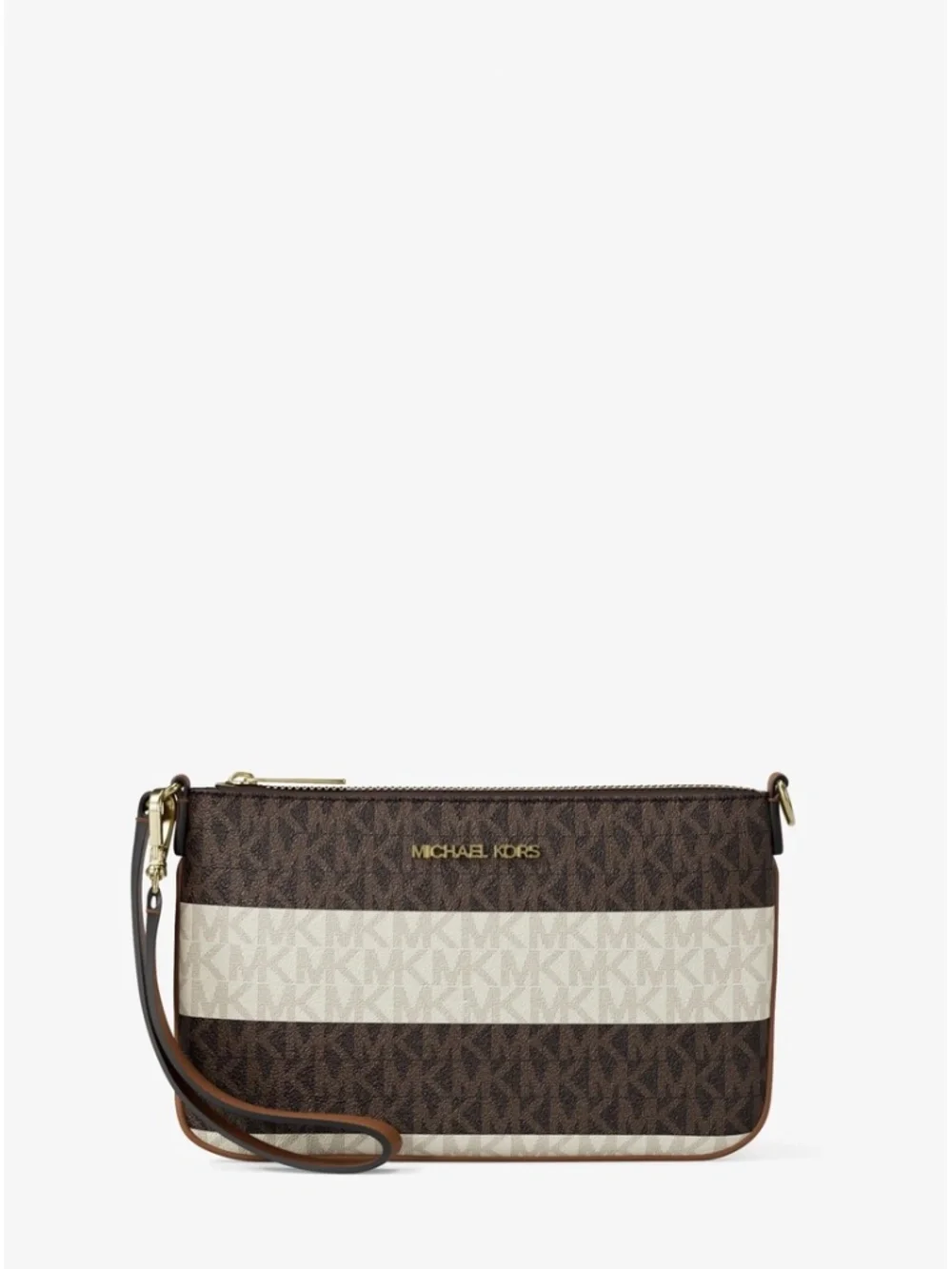 Michael Kors Jet Set Travel Small Striped Logo Convertible Wristlet Wallet Brown